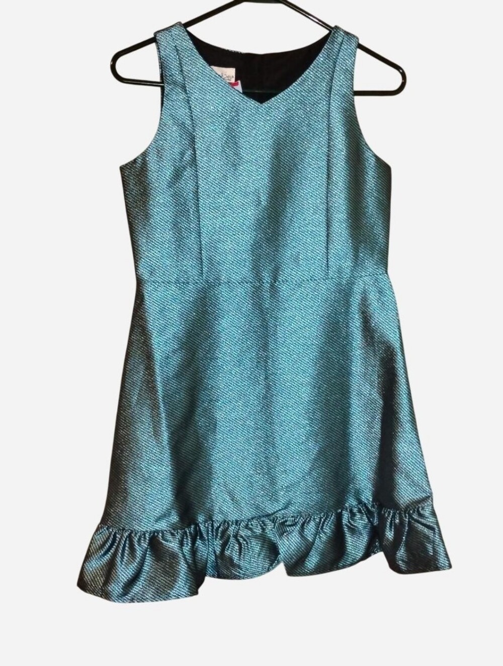 Pippa & Julie Girls Teal Metallic Shimmer Ruffle Hem Party Dress, Size 16 NWT